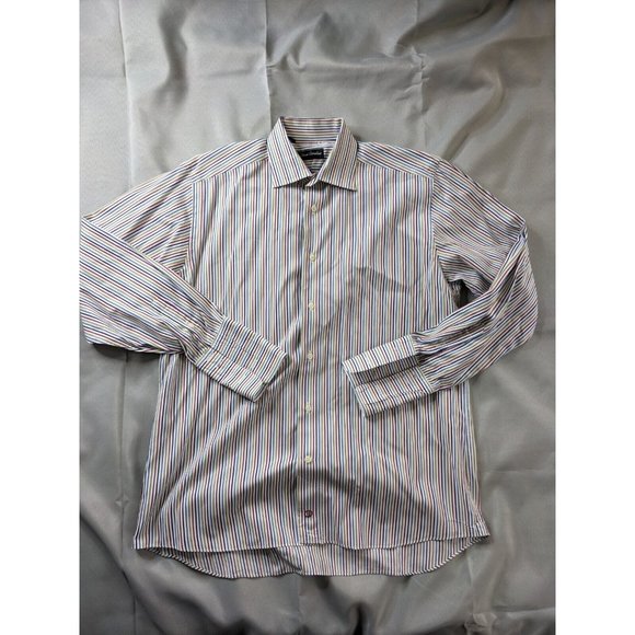 David Donahue Shirt Multicolor Striped Button Up Dress Mens Size 16.5 34/35 - Picture 1 of 9